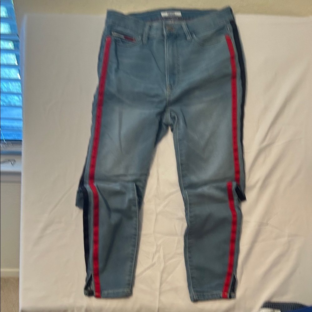 Tommy Hilfiger Light Blue Denim Straight Leg Jeans with Red Stripe